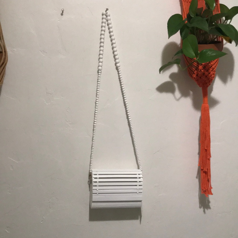 White Wooden Purse with Strap